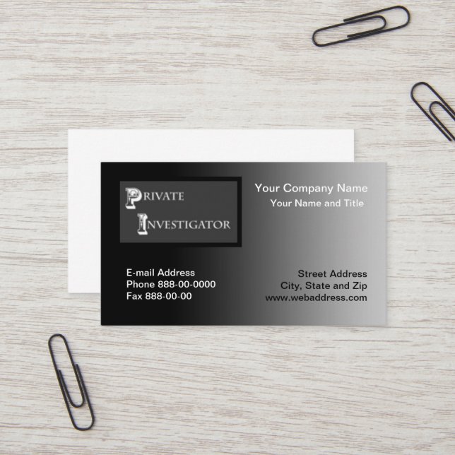 Private Investigator Business Card (Front/Back In Situ)