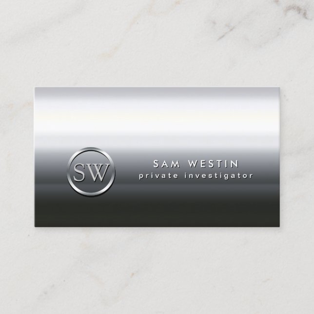 Private Investigator Chrome Monogram Business Card (Front)