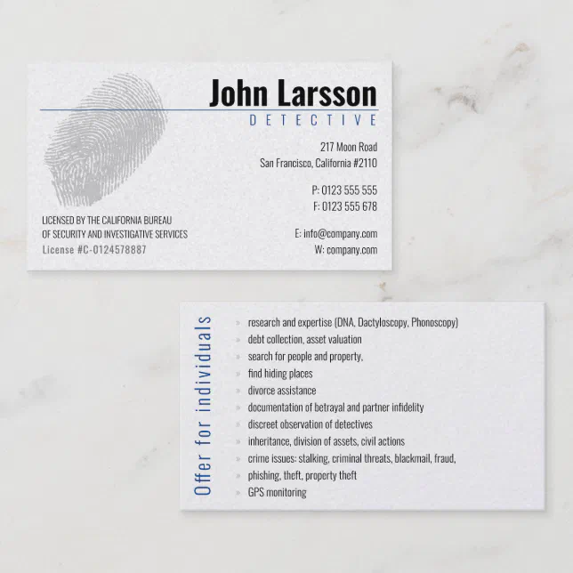 Private Investigator Detective Business Card Zazzle