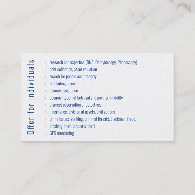 Private Investigator | Detective Deep Blue Business Card (Back)