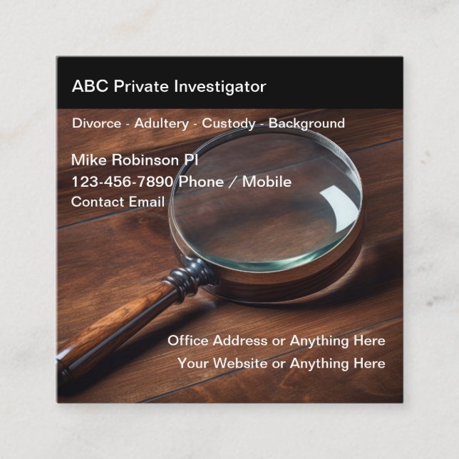 Private Investigator Detective Services  Square Business Card (Front)
