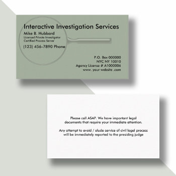 Private Investigator Process Server Business Card by Luckyturtle at Zazzle