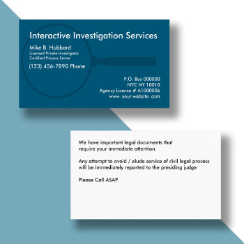 Private Investigator Process Server Business Cards by Luckyturtle at Zazzle