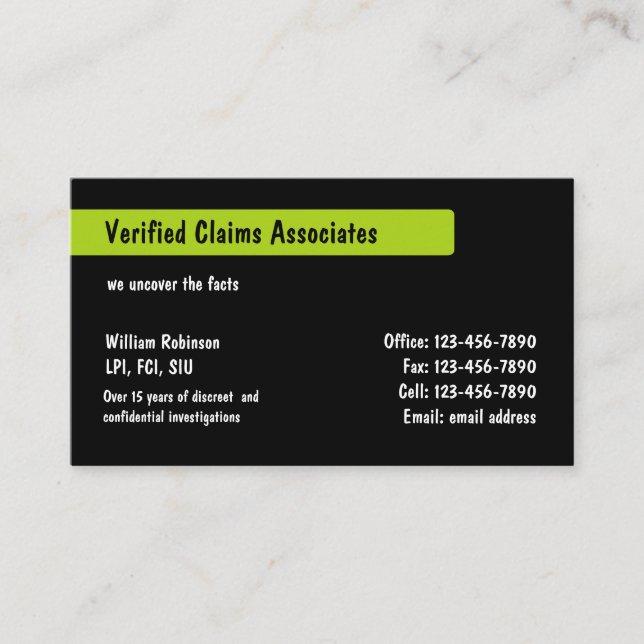 Private Investigator Services Business Card (Front)