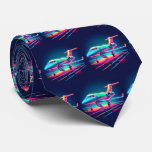 Private Jet Airplane Print Neon Colors  Neck Tie