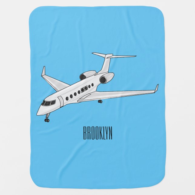 Private jet cartoon illustration baby blanket (Front)