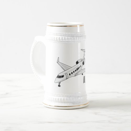 Private jet cartoon illustration beer stein