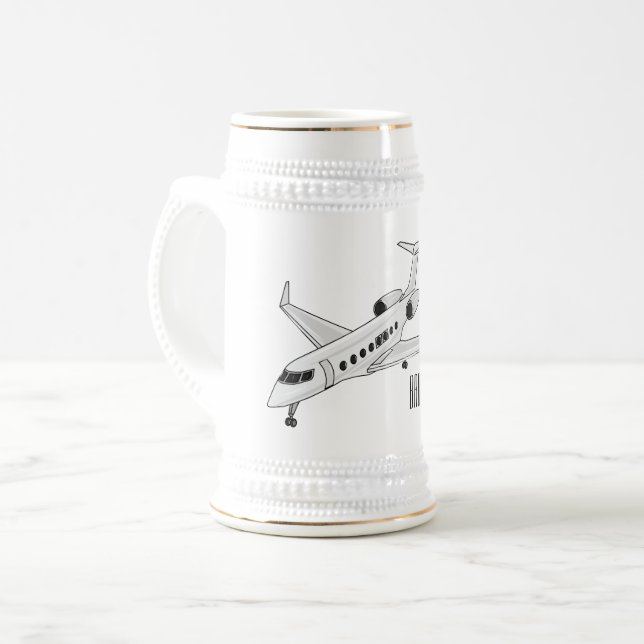 Private jet cartoon illustration beer stein (Front Left)
