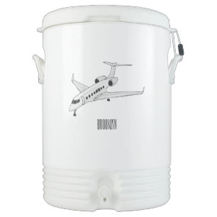 Private jet cartoon illustration beverage cooler