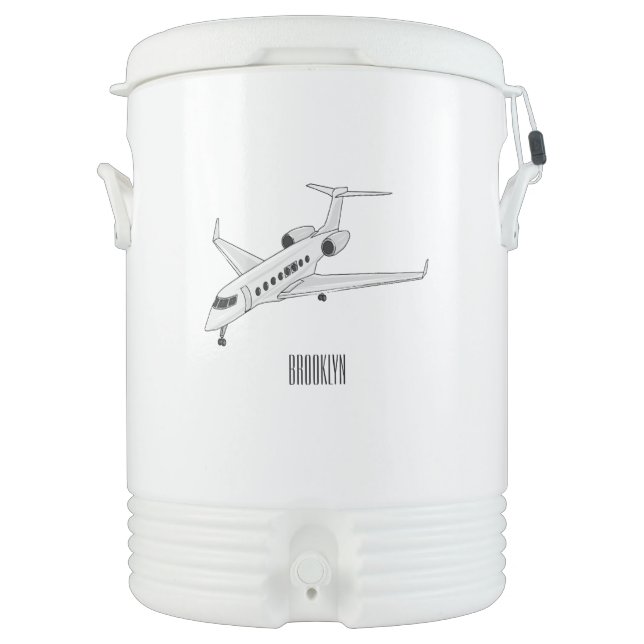 Private jet cartoon illustration beverage cooler (Front)