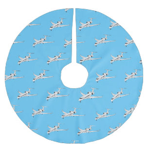 Private jet cartoon illustration brushed polyester tree skirt