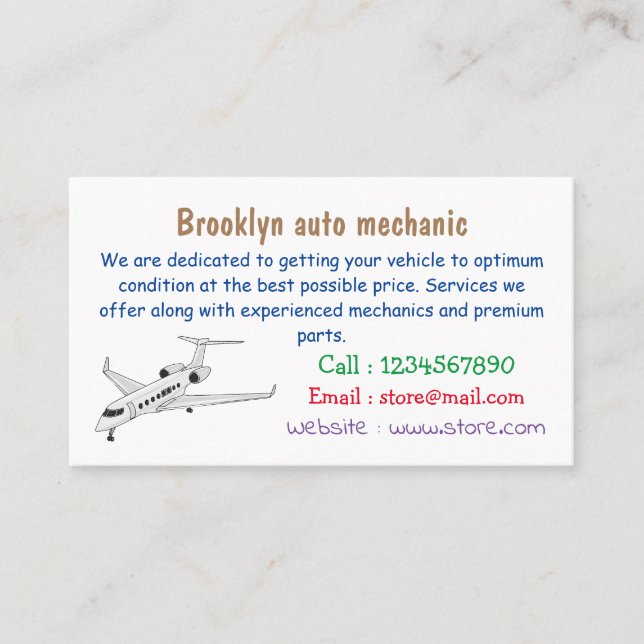 Private jet cartoon illustration business card (Front)