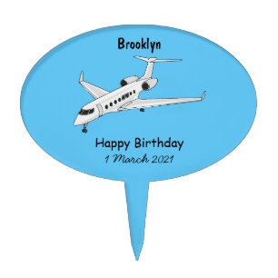 Private jet cartoon illustration cake topper