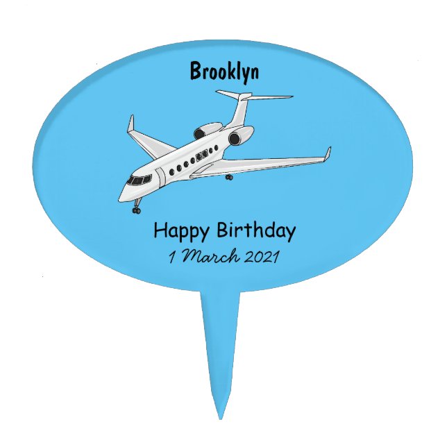 Private jet cartoon illustration cake topper (Front)