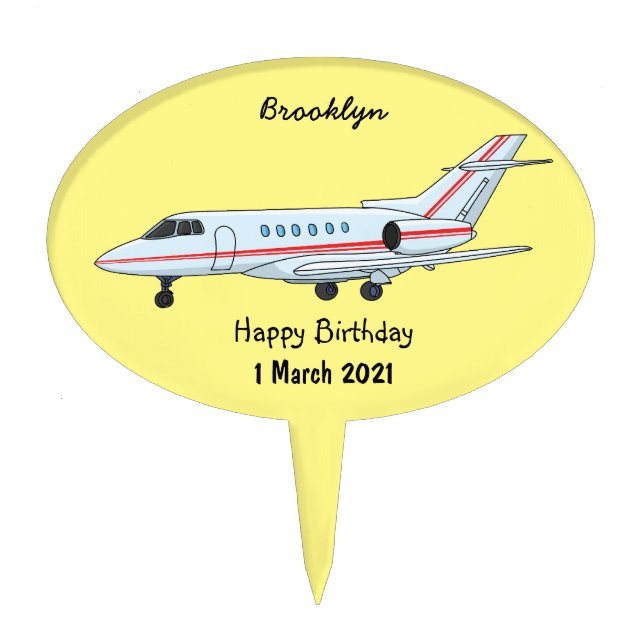 Private jet cartoon illustration cake topper (Front)