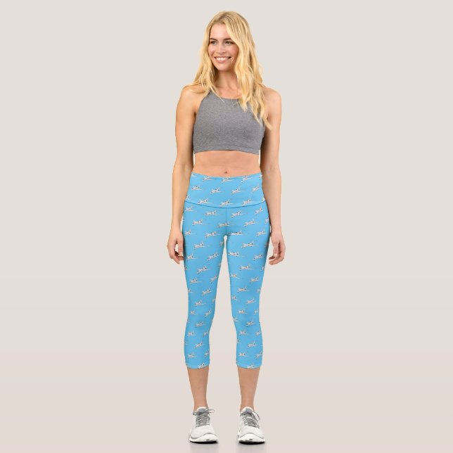 Private jet cartoon illustration capri leggings (Front)