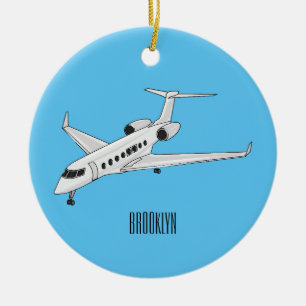 Private jet cartoon illustration ceramic ornament