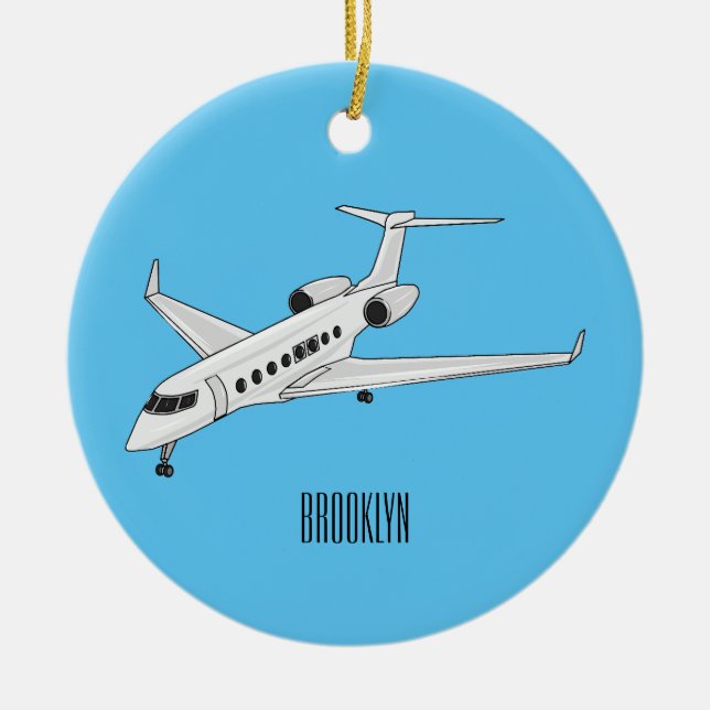 Private jet cartoon illustration ceramic ornament (Front)
