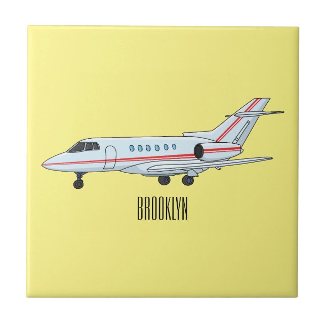 Private jet cartoon illustration ceramic tile (Front)