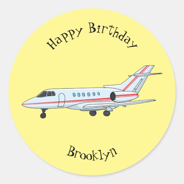 Private jet cartoon illustration classic round sticker (Front)