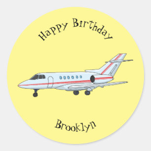 Private jet cartoon illustration classic round sticker