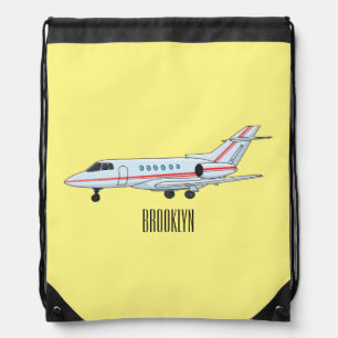 Private jet cartoon illustration drawstring bag