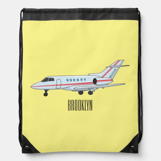 Private jet cartoon illustration drawstring bag (Front)