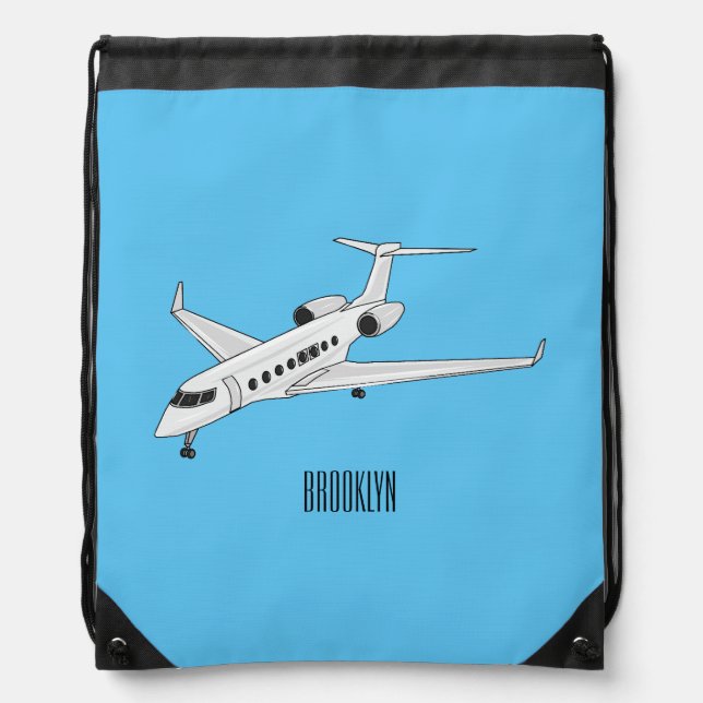 Private jet cartoon illustration drawstring bag (Front)