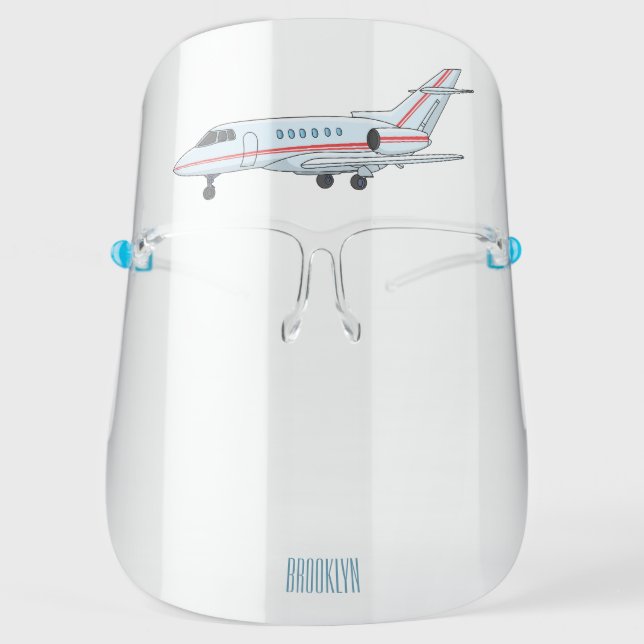 Private jet cartoon illustration face shield (Front)