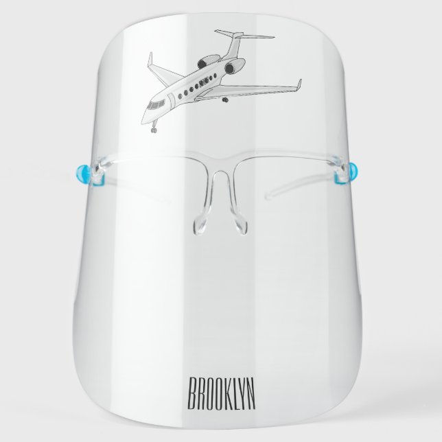 Private jet cartoon illustration  face shield (Front)