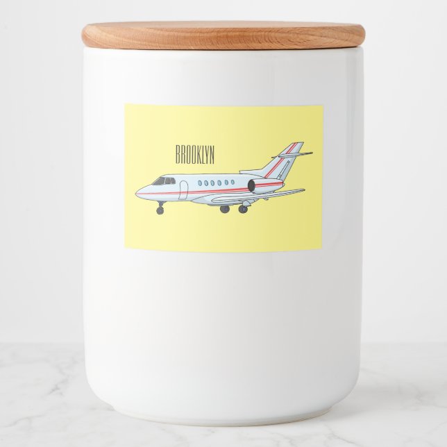 Private jet cartoon illustration food label (Front)