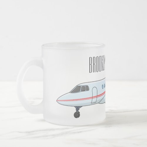 Private jet cartoon illustration frosted glass coffee mug