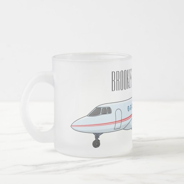 Private jet cartoon illustration frosted glass coffee mug (Left)