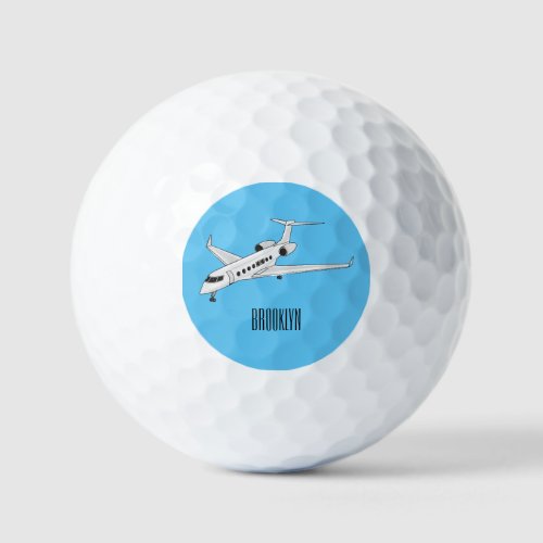 Private jet cartoon illustration golf balls