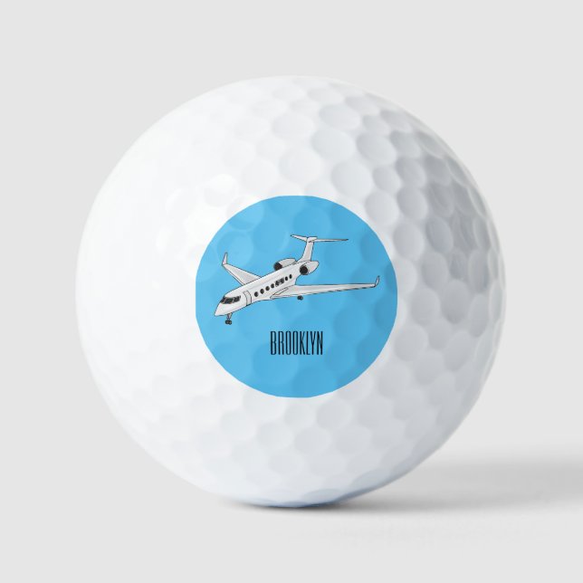 Private jet cartoon illustration golf balls (Front)