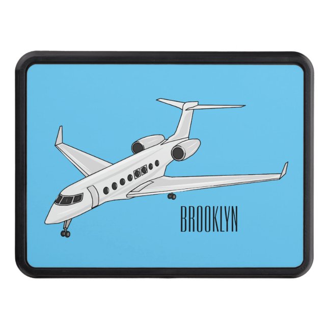 Private jet cartoon illustration hitch cover (Front)