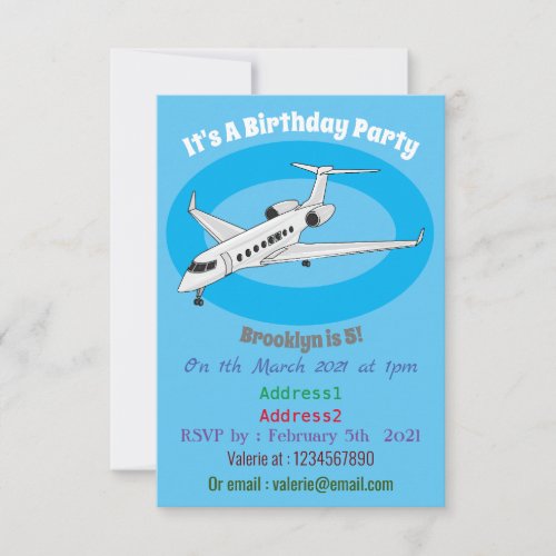 Private jet cartoon illustration invitation