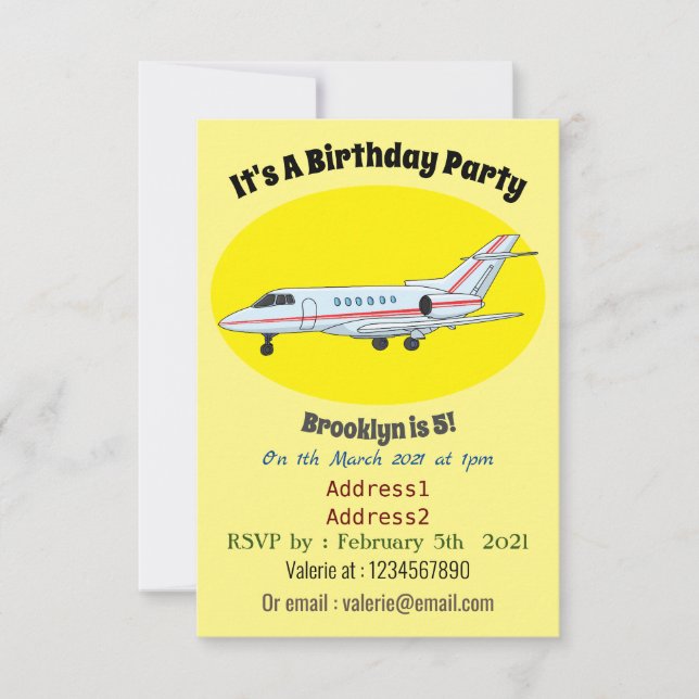 Private jet cartoon illustration invitation (Front)