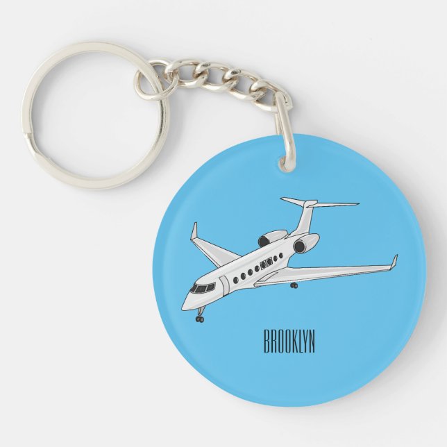 Private jet cartoon illustration keychain (Front)