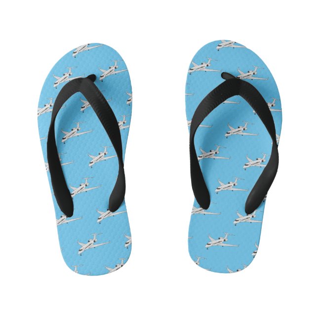 Private jet cartoon illustration kid's flip flops (Footbed)