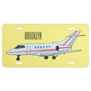 Private jet cartoon illustration license plate