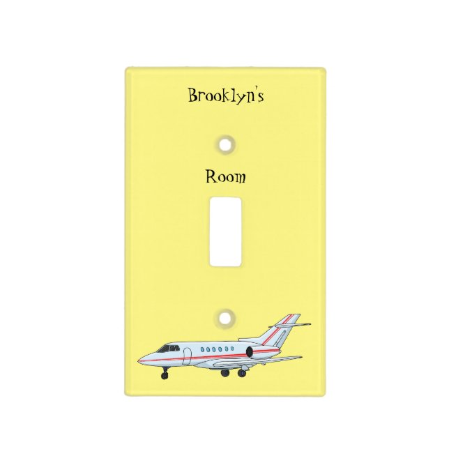Private jet cartoon illustration light switch cover (Front)