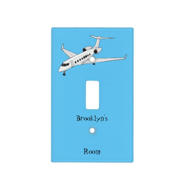 Private jet cartoon illustration light switch cover (Front)