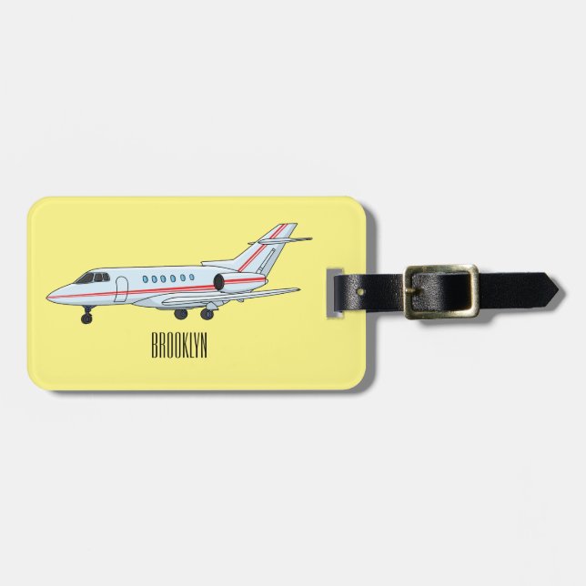 Private jet cartoon illustration luggage tag (Front Horizontal)