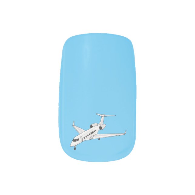 Private jet cartoon illustration minx nail art (Left Thumb)