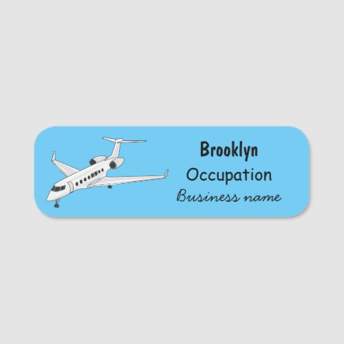 Private jet cartoon illustration name tag