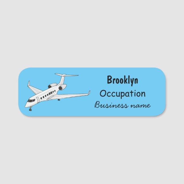 Private jet cartoon illustration name tag (Front)
