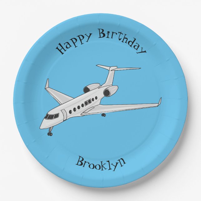 Private jet cartoon illustration paper plates (Front)