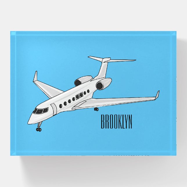 Private jet cartoon illustration paperweight (Front)