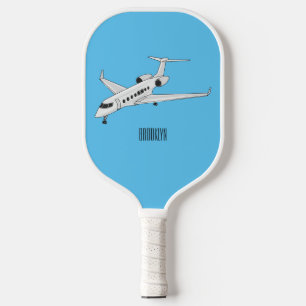 Private jet cartoon illustration pickleball paddle